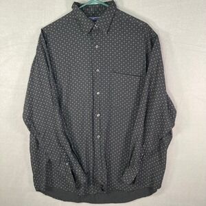 Nautica‎ Mens Button Down Shirt Large Black Pattern Long Sleeve Casual